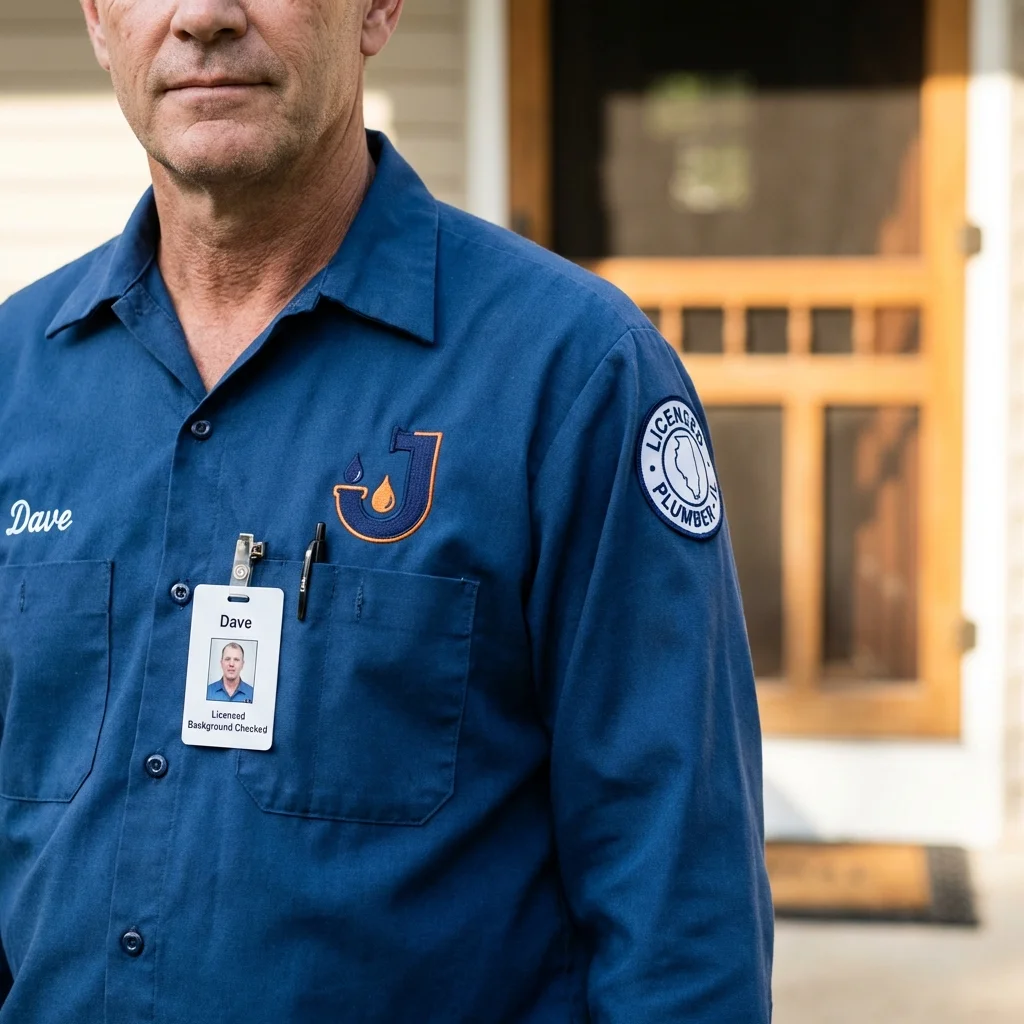 Licensed plumber showing ID badge in Frankfort, IL
