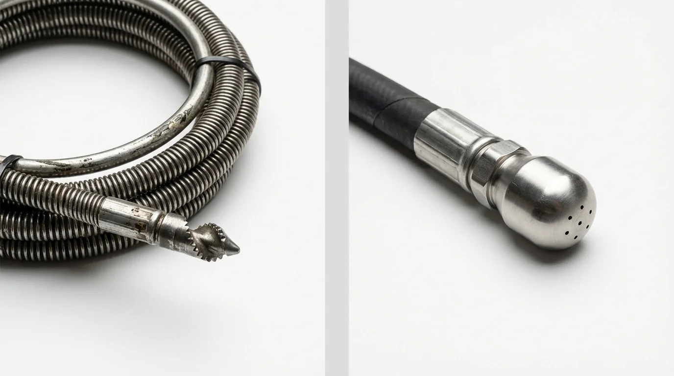 Drain snake cable and hydro jetting nozzle used for drain cleaning in Frankfort, IL