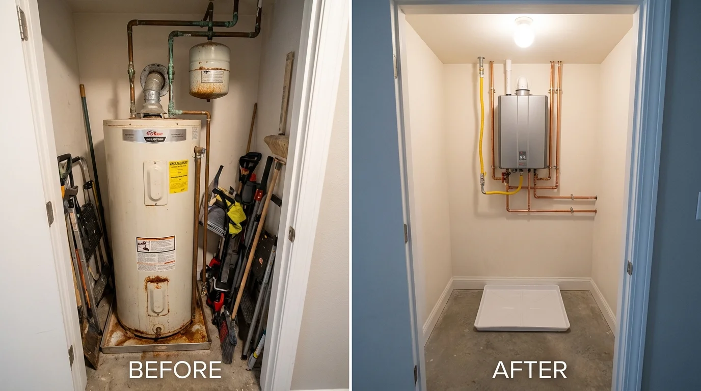 Tank water heater versus wall-mounted tankless unit comparison for Frankfort, IL homeowners